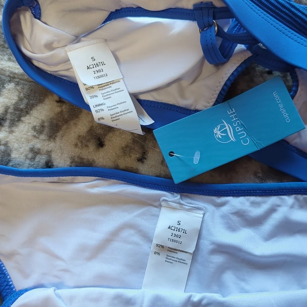 Cupshe Blue Ribbed Bikini Sz S - Picture 6 of 6